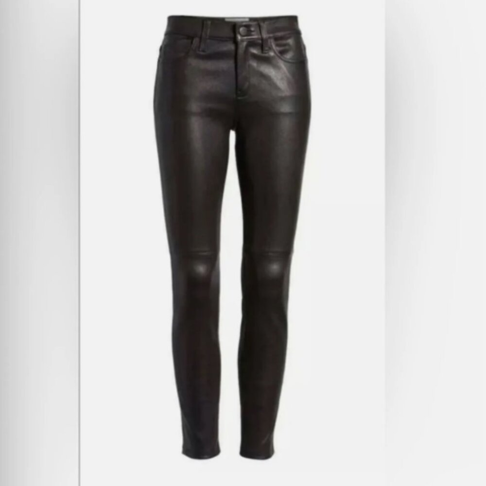 Current Elliot Black Skinny Leather Biker Zip Ankle Pants SZ 25